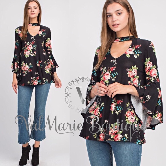 Black floral choker top - Picture 7 of 8